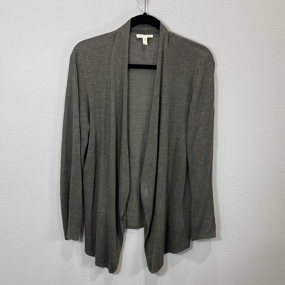 Eileen‎ Fisher organic linen olive green Open Front Cardigan